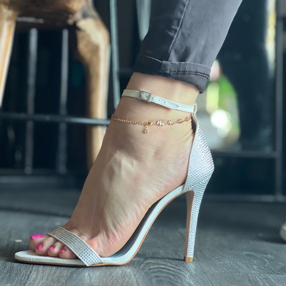 White rhinestones elegant simple occasion heels - Picture 3 of 11